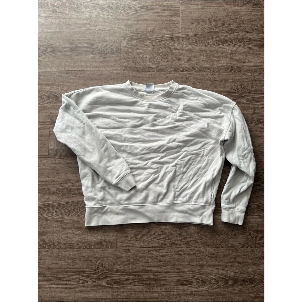 Zara Sweater Womens M Ivory White Cropped Crew Neck Sweatshirt LongSleeve Cotton